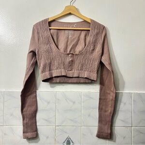 Free People Movement Mauve Ribbed Stretch Cropped Top XS/S Layer Slinky Casual